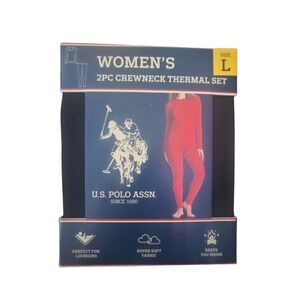 US‎ Polo Assn Womens 2PC Thermal Set Crewneck Top Leggings Black Large L New